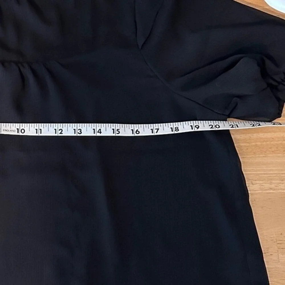 LOFT Blouse Women Black Ruffle Mock Neck Puff Sleeve Chic Chiffon Elegant ‎ LP